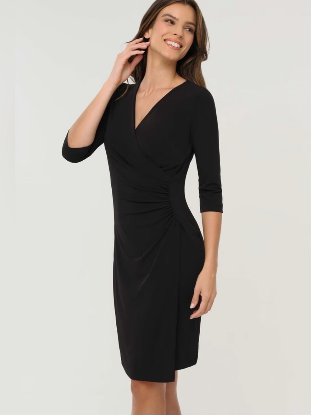 Anatomie Marine Travel Black Ruched Wrap-Front Midi Dress